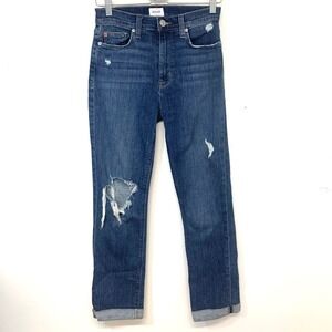 Hudson Blair High Rise Straight Crop Jeans 27 Blue Distressed Denim Cuffed
